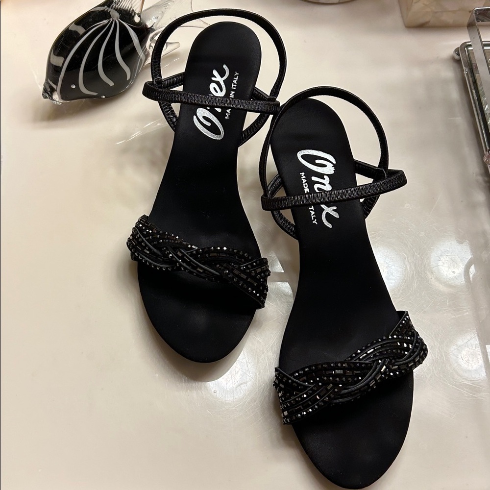 Onex Black Rhinestone Heels / Sandals - Picture 2 of 15